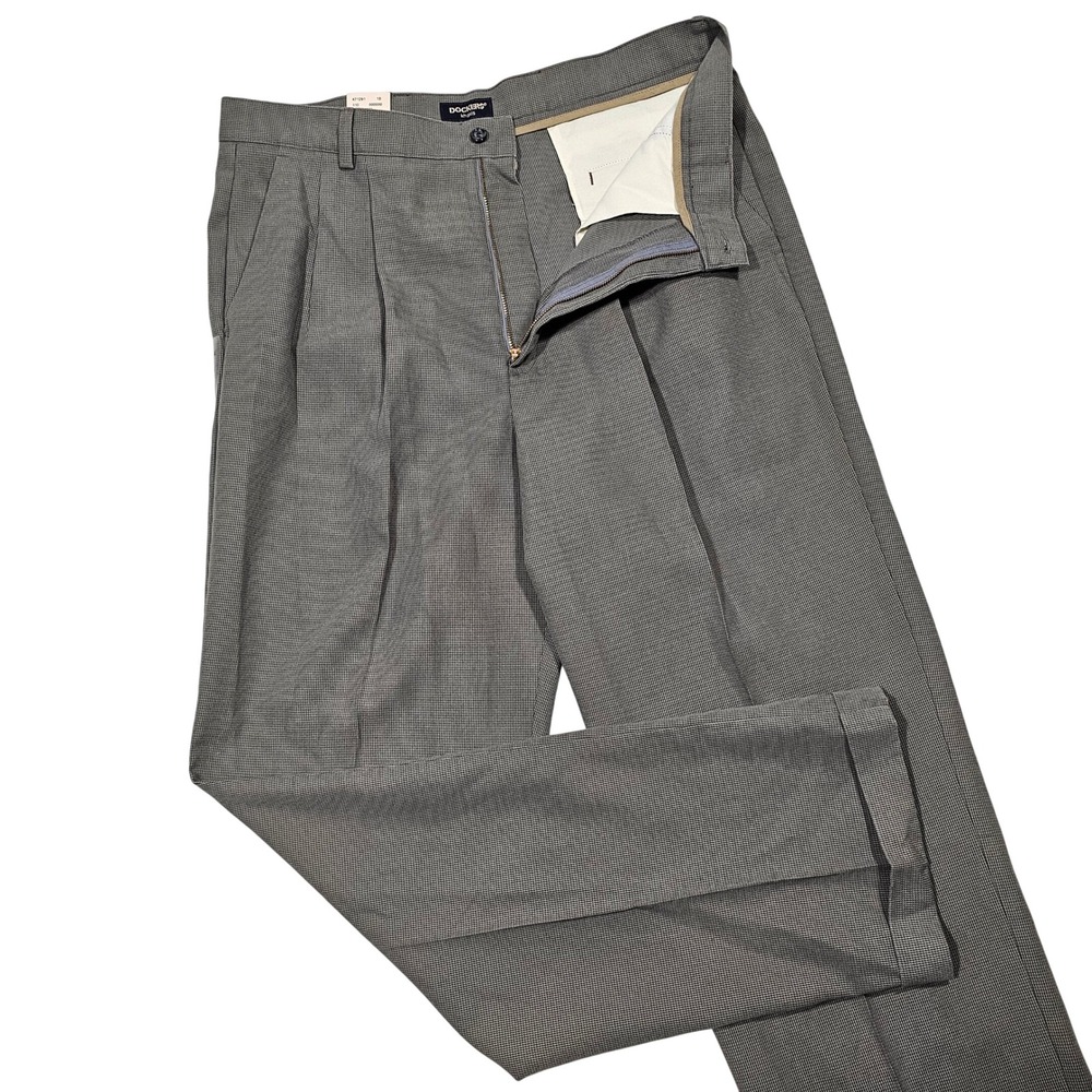 Dockers Pleated Pants Mens 36x34 Gray Micro Pattern Classic Preppy Office NEW